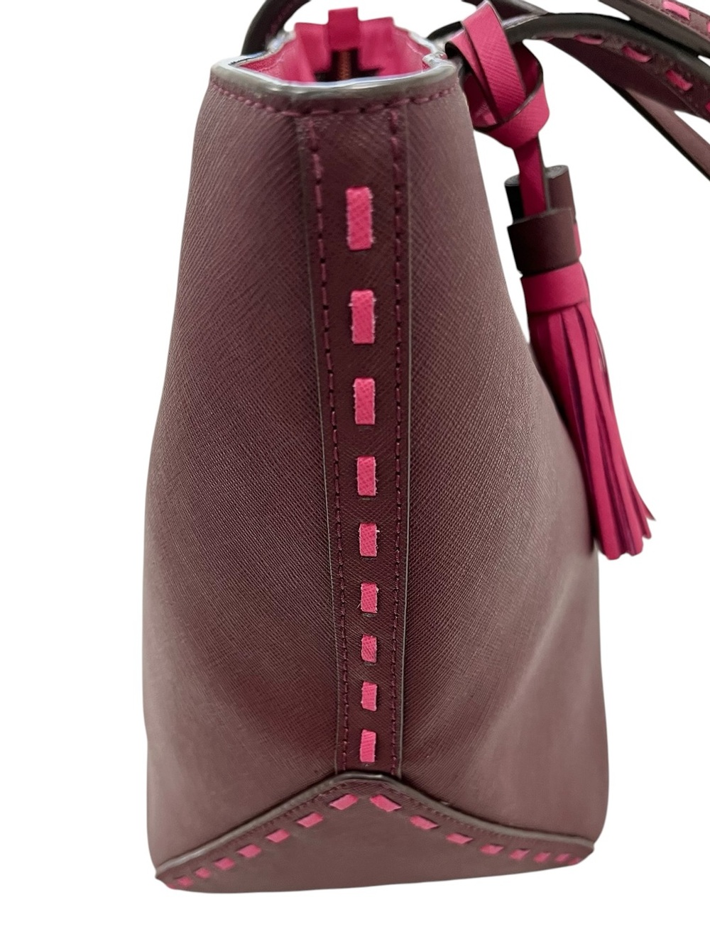 Henri Bendel West 57th Wine/Pink Saffiano Leather Tote & Matching Wallet NWOT - Picture 4 of 14